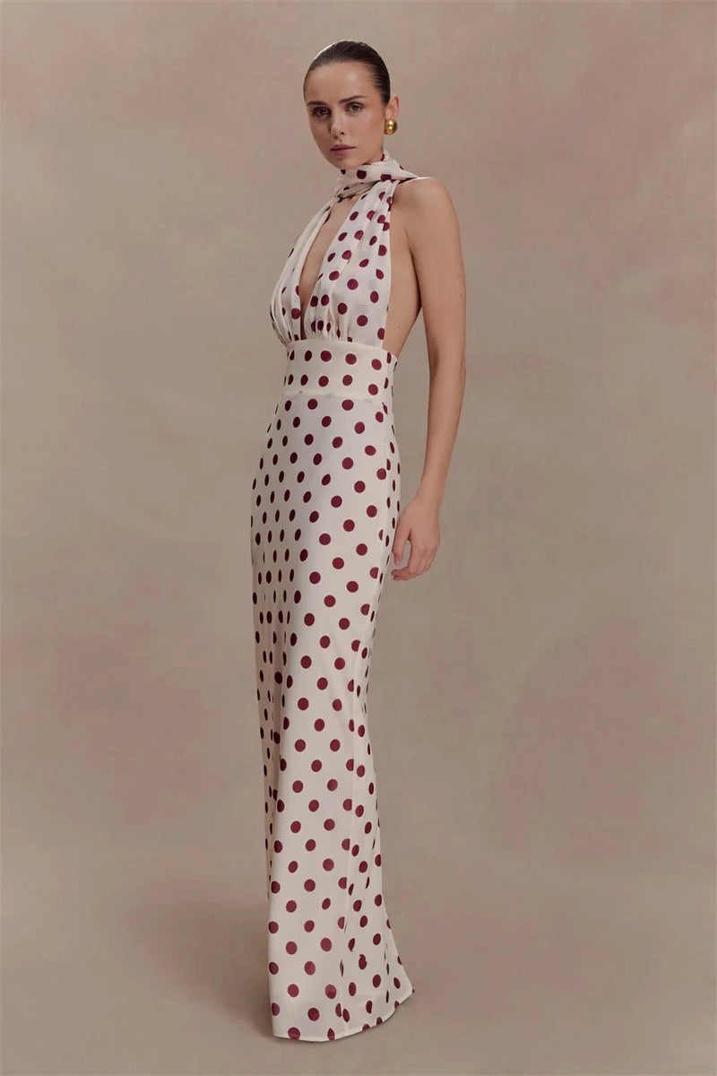 Classic Halter Deep V Neck Dress