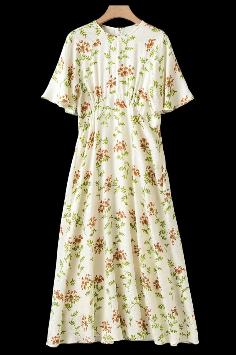Floral-Print Elegant Women's Silk Dress