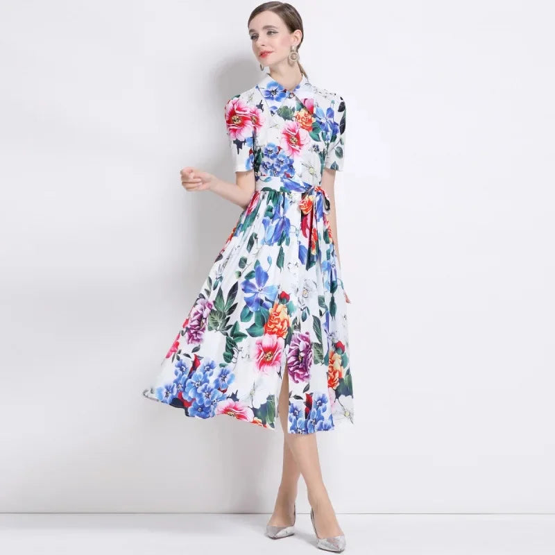 Sweet Floral Printed Midi Dress