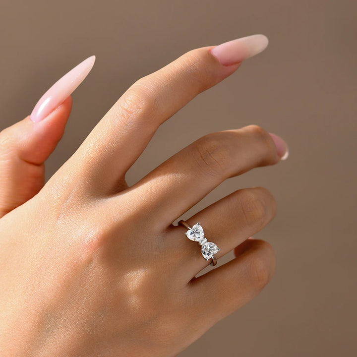 Stunning Heart Bowknot Moissanite Ring