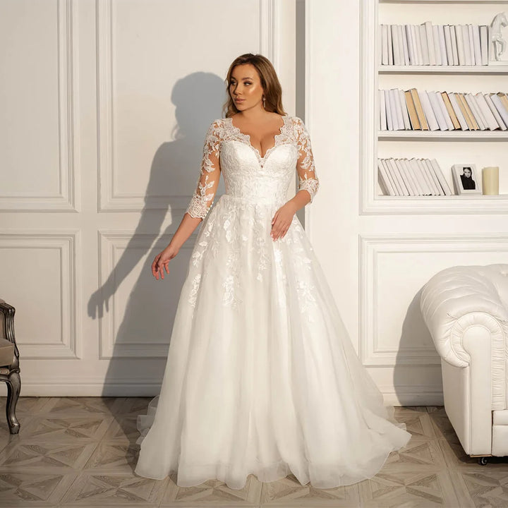 Modest Lace Appliqué Bridal Gown