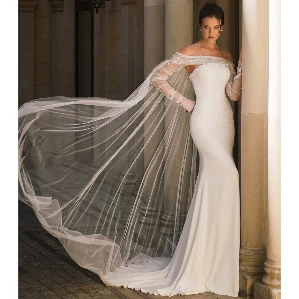 Modern Boat Collar Wedding Dress