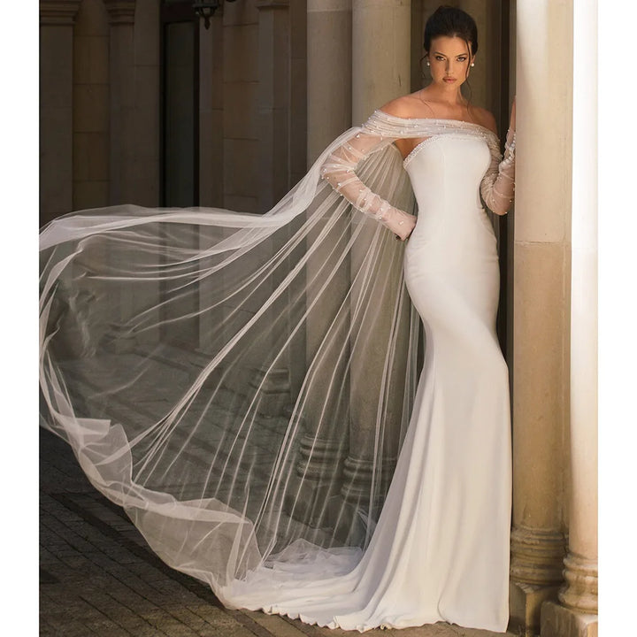 Modern Boat Collar Wedding Dress