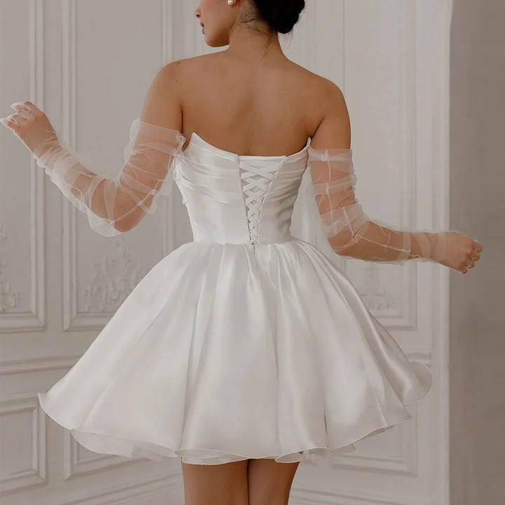 A-Line Short Strapless Wedding Dress