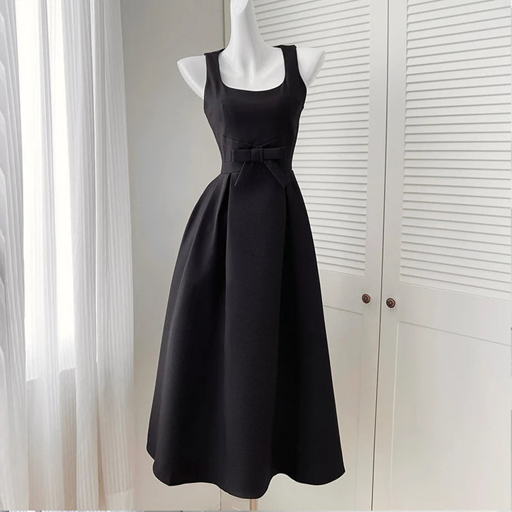 Graceful Square Collar Flowing Midi Dress