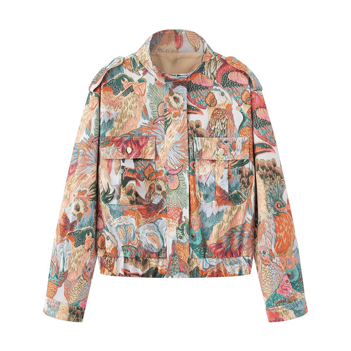Vibrant Peacock Print Short Jacket