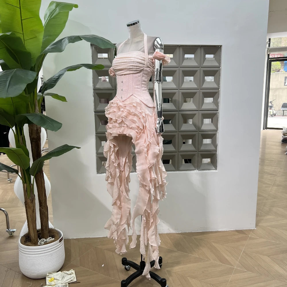 Classic Flower Ruffle Two-Pieces Dress