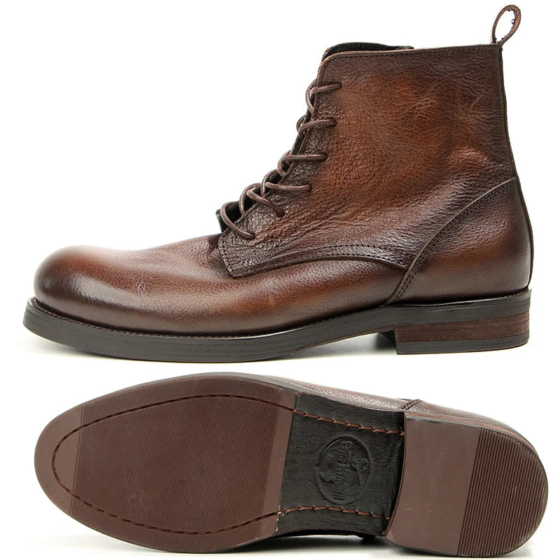 Round Cap Full Grain Leather Ankle Boots