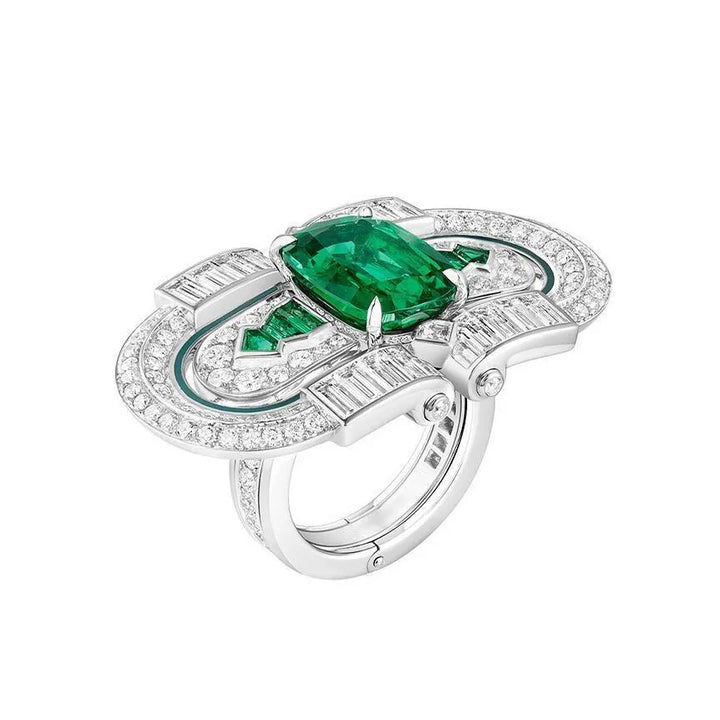 T-Square Emerald Sapphire Gemstone Ring