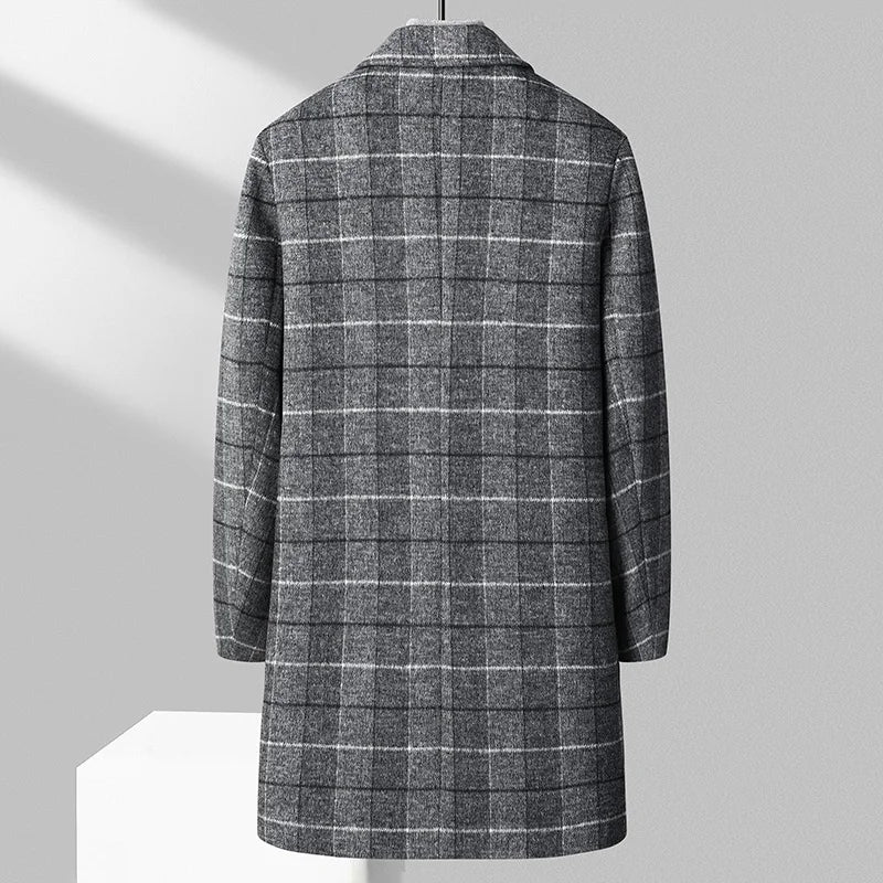 Classic Mid-Length Plaid Woolen Coat