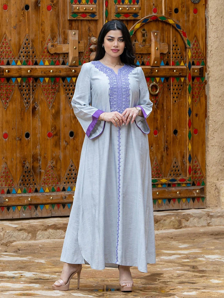 Embroidered Long-Sleeved Abaya Dress