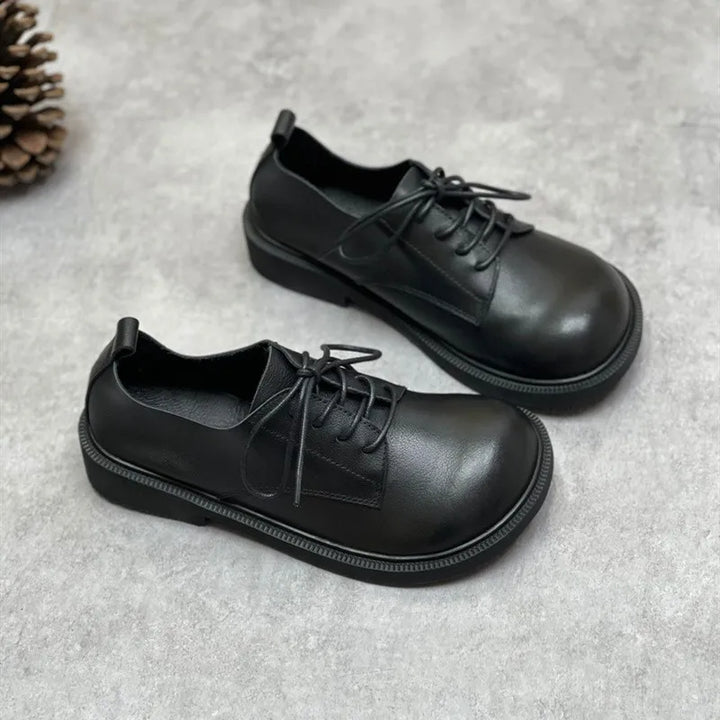 Smart Retro Leather Lace-Up Casual Pumps