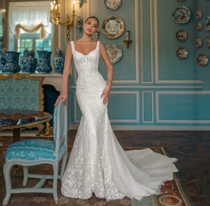 Lovely Long Open Back Wedding Couture