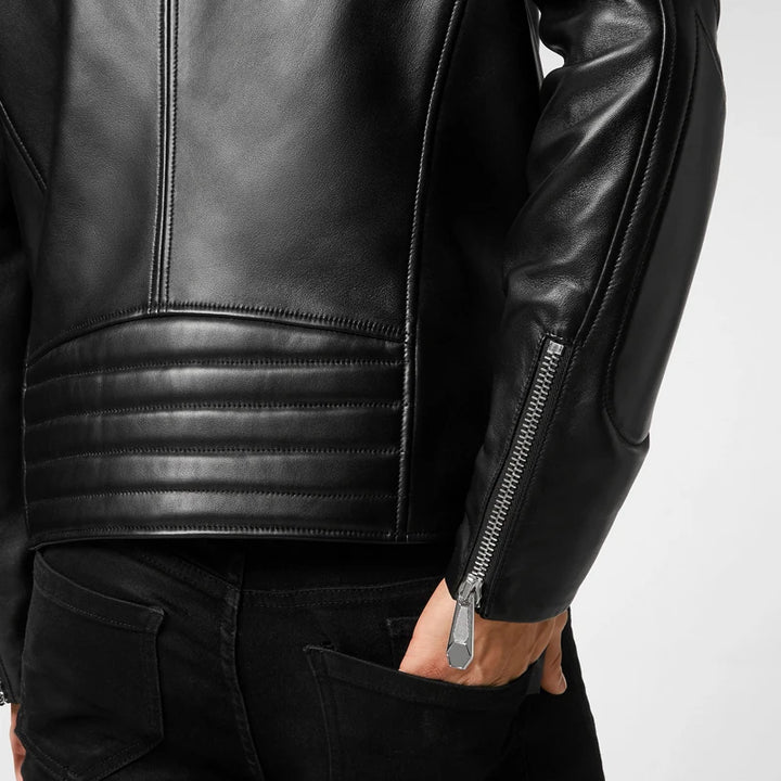 Fashionable Standing Collar Bikers Jacket