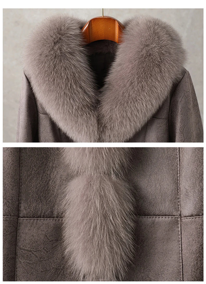 Grey rabbit fur trimmed women&