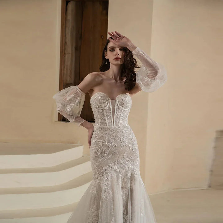 Stunning Detachable Flared Sleeve Wedding Dress