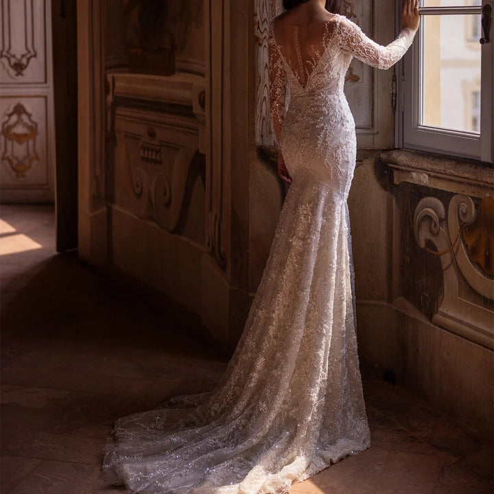 Modest Long Sleeve Beaded Bridal Gown