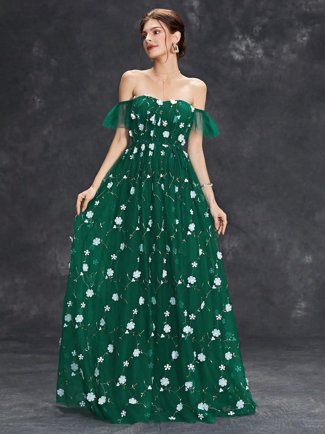 Line collar Three-dimensional Big Swing Dress