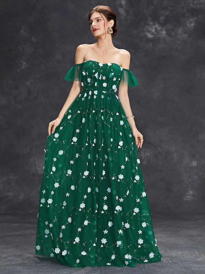 Line collar Three-dimensional Big Swing Dress