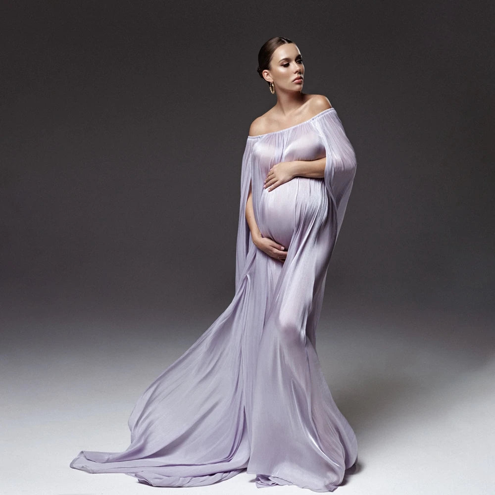 Luxurious Off-Shoulder Maternity Photography Gown