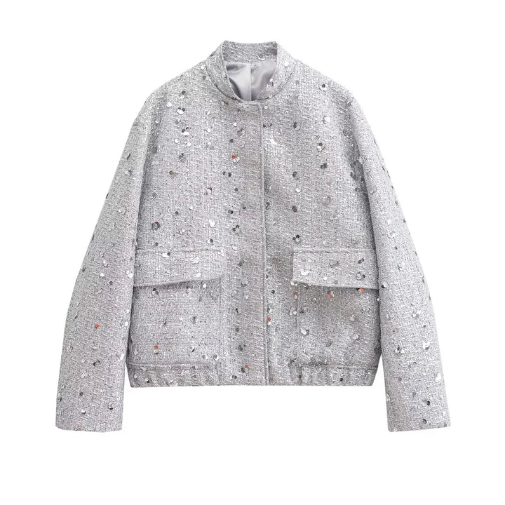 Sparkly Pure Color Sequins Short Jacket
