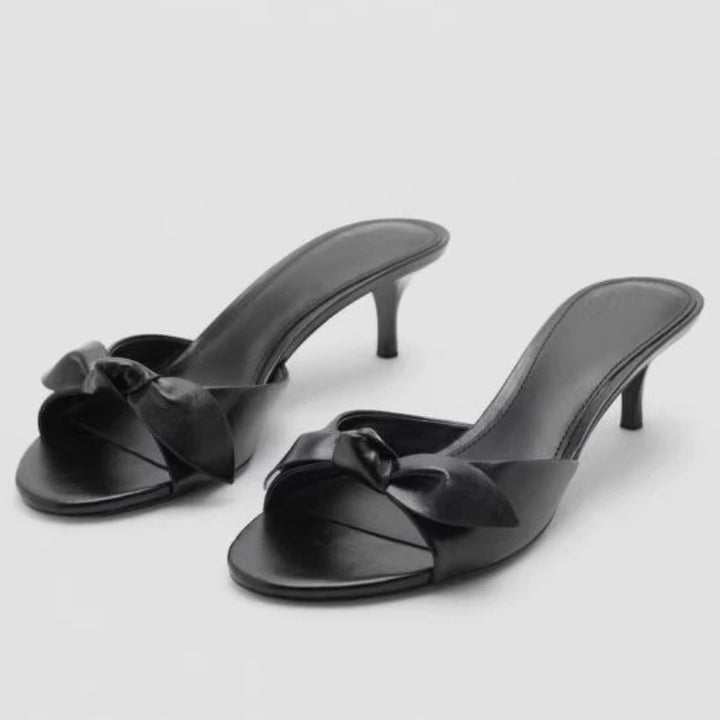 Elegant Bowknot Thin Heel Slippers