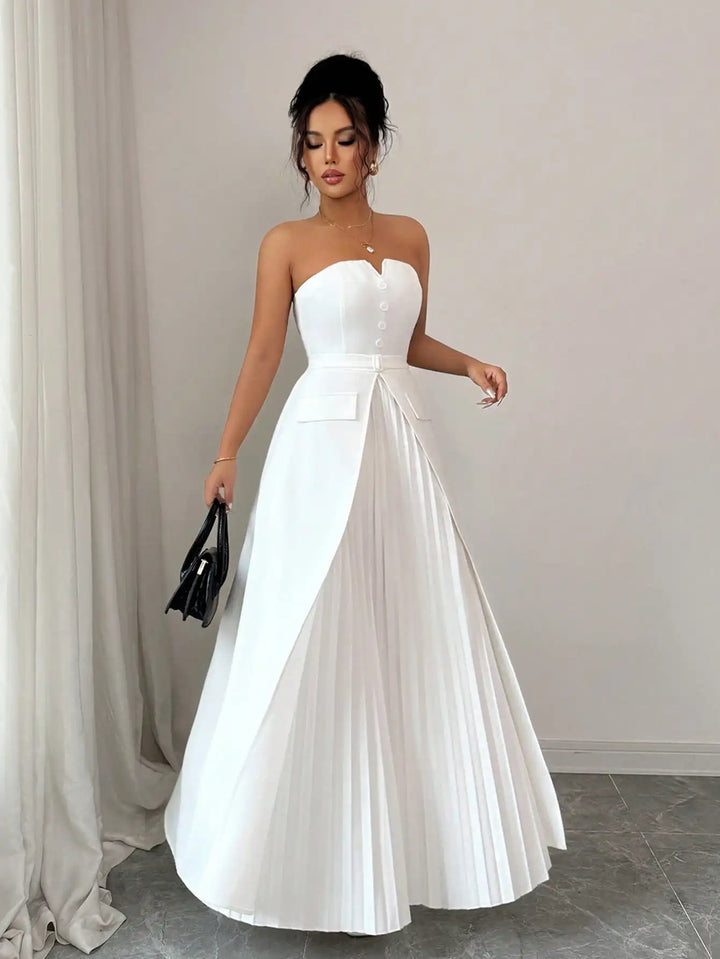 Stylish Waist Pleated Formal Dress