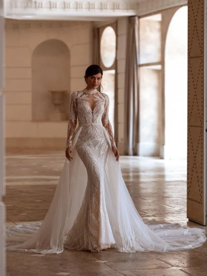 Modern Sparkly Sequins Arabic Bridal Dress