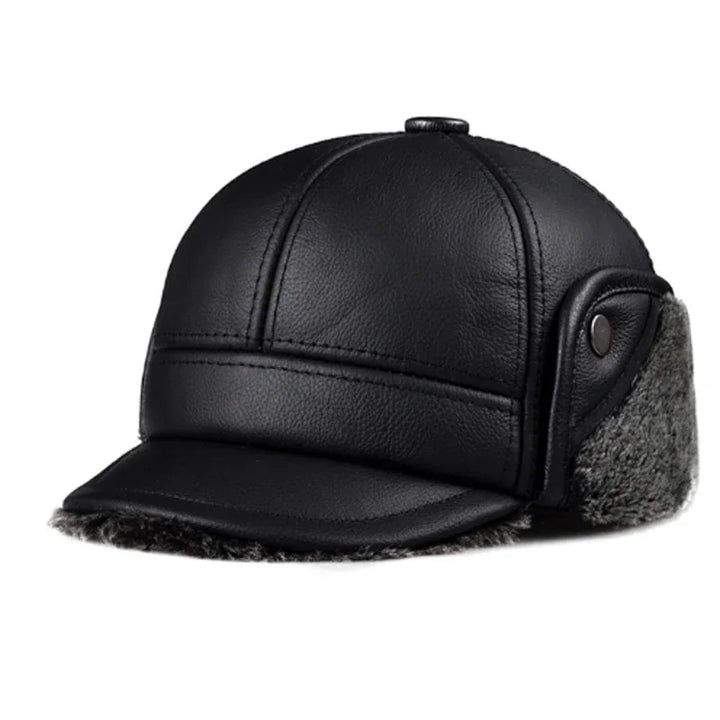 Warm Fur-Lined Leather Cap
