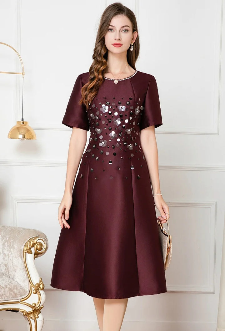 Sequined Embroidery Short Sleeve Party Dress