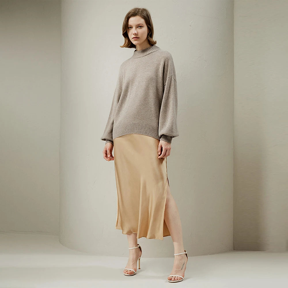 Ribbed Collar Soft Wool Cashmere Sweater