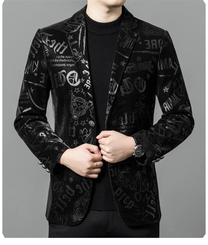 Luxury Shiny Men's Leather Blazer