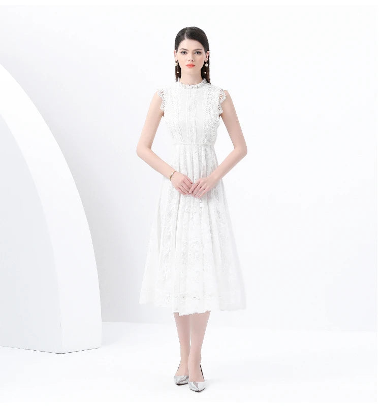 Refined Splice Embroidery Slim Dress