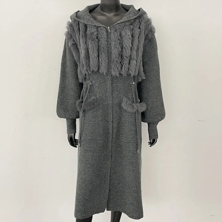 Luxury Real Fur Knitting Oversized Cardigan