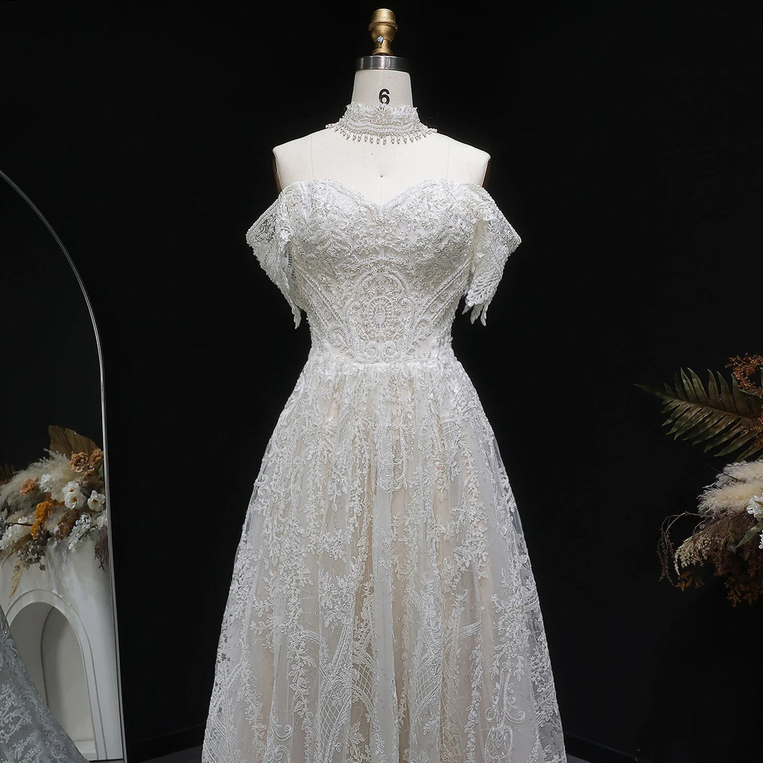 Romantic Pearl Appliques Wedding Dress