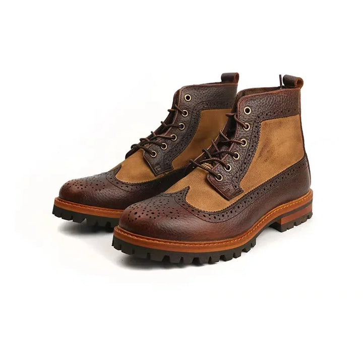 Handcrafted Round Toe Tooling Brogue Shoes