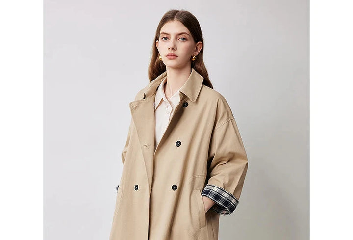 Plaid Cuffs Windbreaker Trench Coat