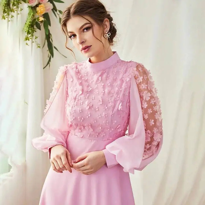 Perfect Decal Bubble Sleeves Formal Dress