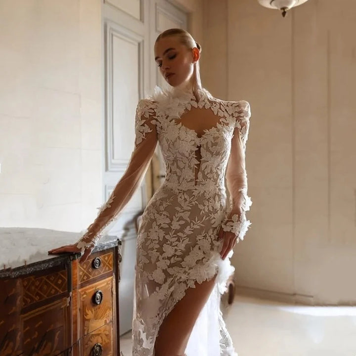 Striking Cut-out High Neck Bridal Gown
