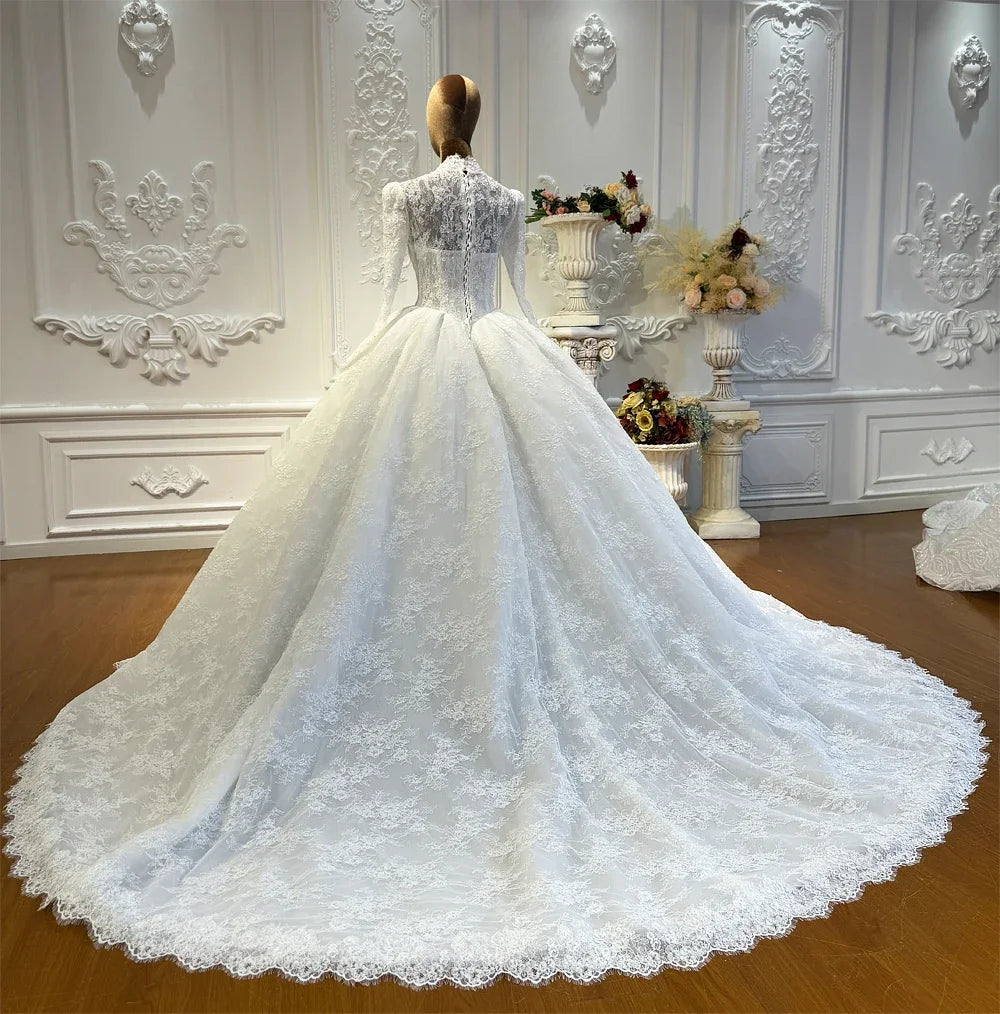 Regal Long Sleeves Princess Bridal Ball Gown