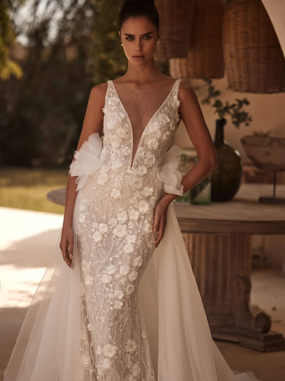 Luxury 3D Flowers Wedding Gown