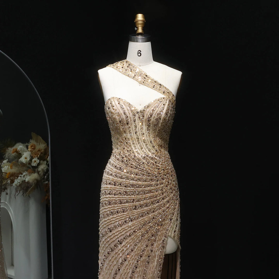 Luxury Beaded High Slit Arabian Evening Dress