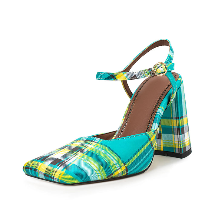 Sweet Square Toe Checker Heel Sandals