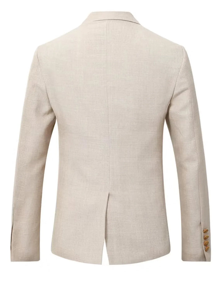 Beige slim-fit blazer back view with tailored seam details
