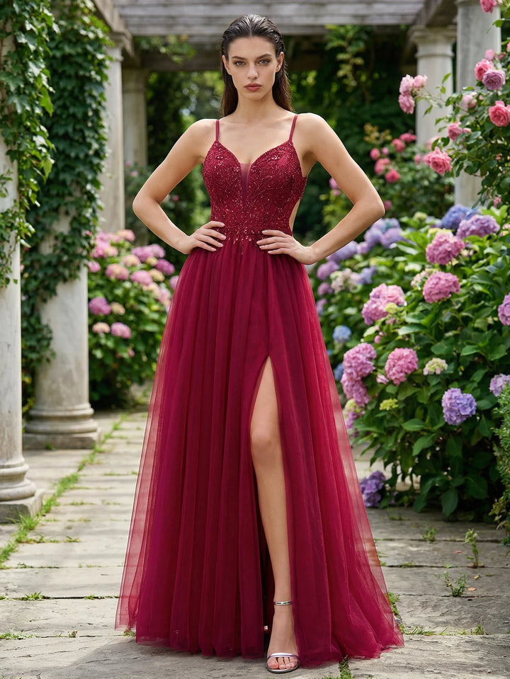 Glamorous Tulle Beaded Evening Party Dress