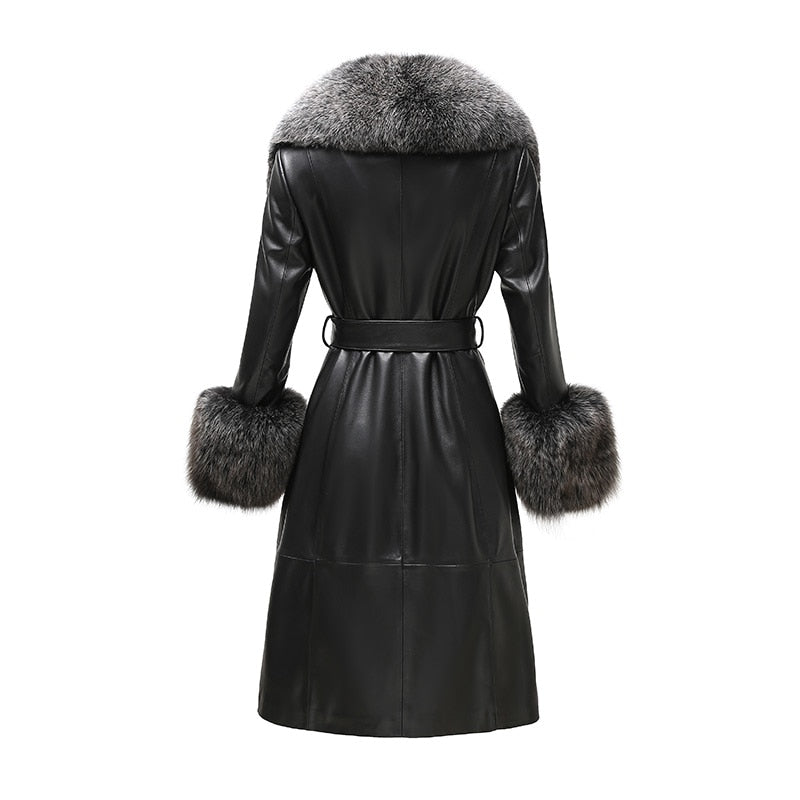 Fur Collar & Cuff Women's Genuine Leather Trench Coats| All For Me Today