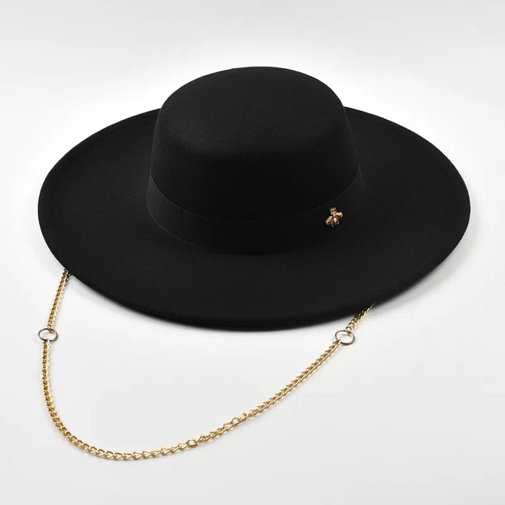 Classic Chain Decor Wide Jazz Hat