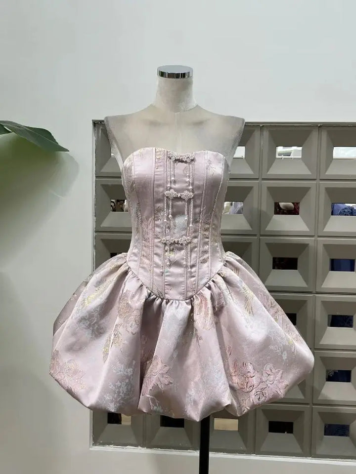 Stunning Embroidered Button Fluffy Dress