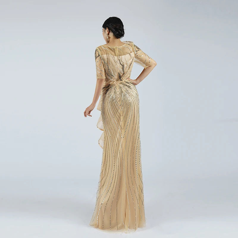 Experience The Ruffled Beaded Evening Dress