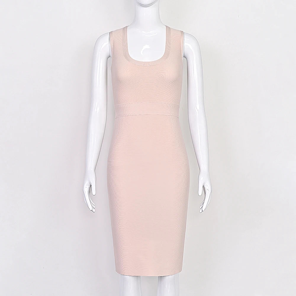 Simple Bustier Plunge Midi Bodycon Dress